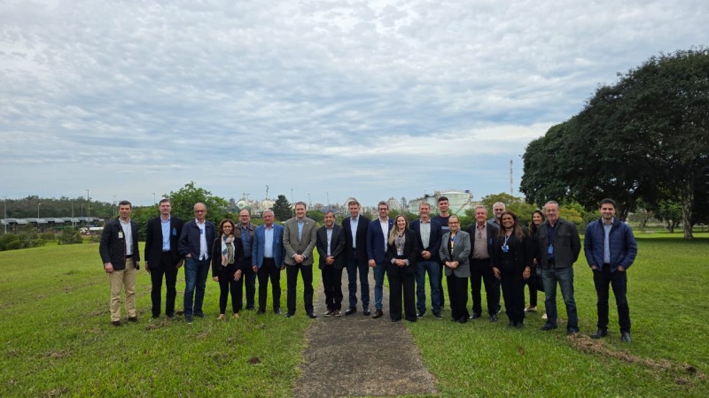 Foto de um grupo de pessoas, de pé, em um gramado