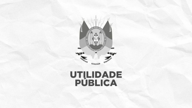 Bras&atilde;o do Estado do RS em preto e branco. Abaixo se l&ecirc; "utilidade p&uacute;blica"